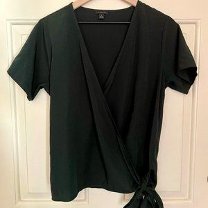 Ann Taylor Deep Forest Green Wrap Top Blouse size medium